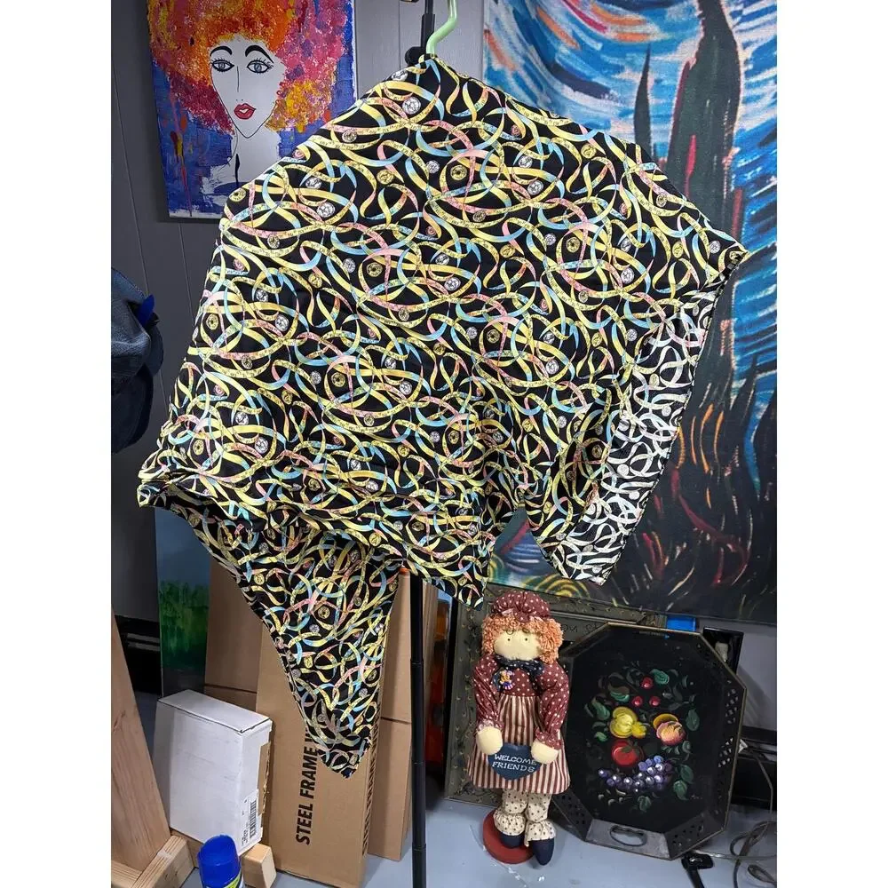 Vintage 1990s Nicole Miller Silk Scarf | Abstract Ribbon Print | Designer Silk
